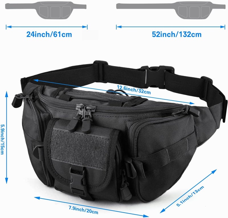 SOWHUP Tactical Fanny Pack,Military Waist Bag Pack with U.S Patch Utility Hip Belt Bumbag for Outdoor Fishing Hiking (Black(5 Zipper Pockets)) - Image 2